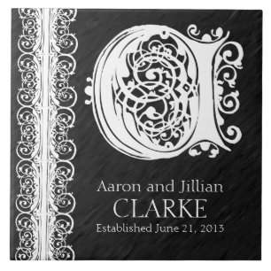C Monogram "White Lace on Black" Hochzeitszange Fliese