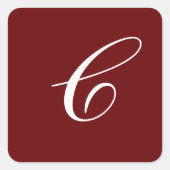 C Monogram, White on Maroon, Quadratischer Aufkleber (Vorderseite)