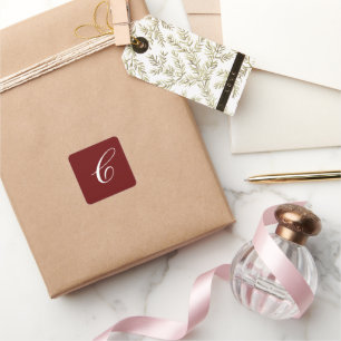 C Monogram, White on Maroon, Quadratischer Aufkleber