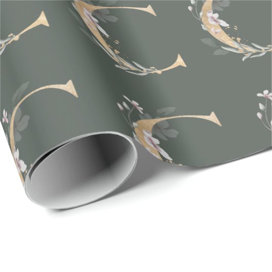 C Monogramm Floral Geschenkpapier (Rolleneckpunkt)