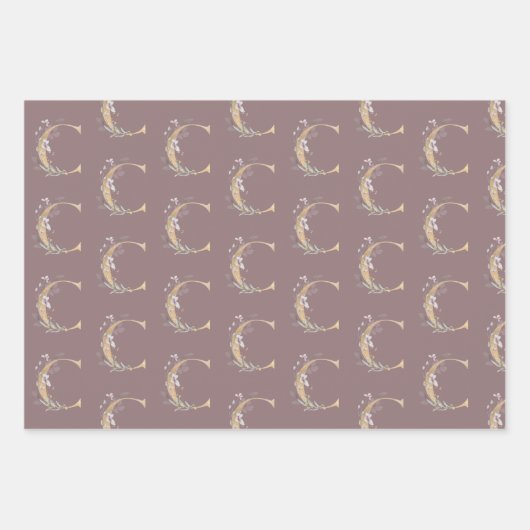C Monogramm Floral Geschenkpapier Set (Vorderseite 3)