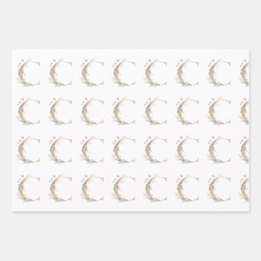 C Monogramm Floral Geschenkpapier Set (Vorderseite 2)