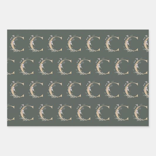 C Monogramm Floral Geschenkpapier Set (Vorderseite)