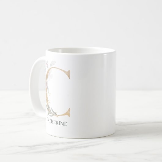 C Monogramm Floral Personalisiert Kaffeetasse (Vorderseite Links)