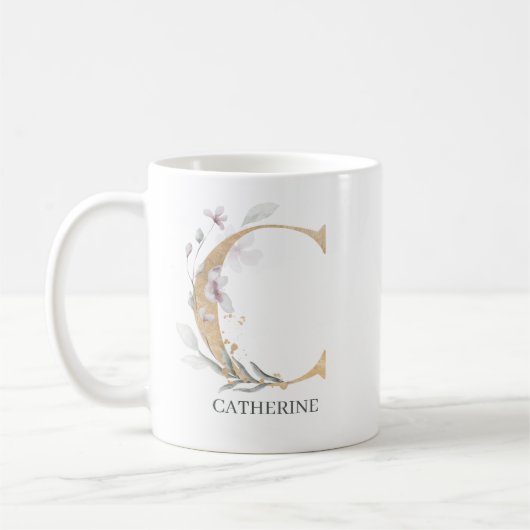 C Monogramm Floral Personalisiert Kaffeetasse (Links)
