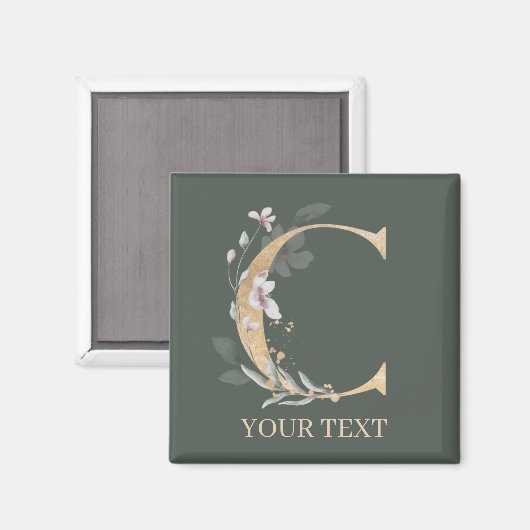 C Monogramm Floral Personalisiert Magnet (Vorderseite/Rückseite)