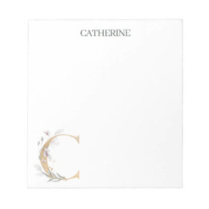 C Monogramm Floral Personalisiert Notizblock