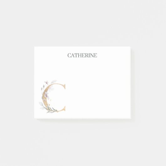 C Monogramm Floral Personalisiert Post-it Klebezettel (Vorderseite)