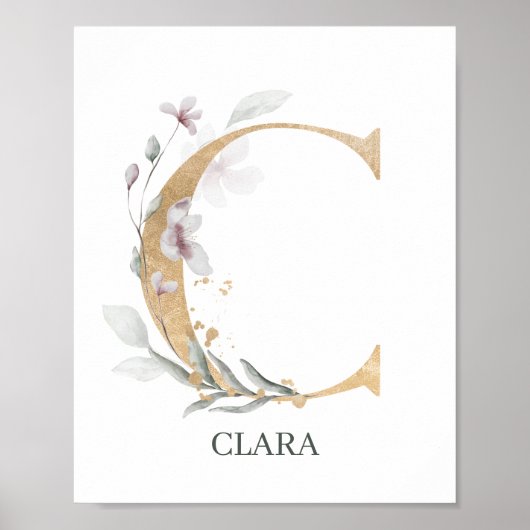 C Monogramm Floral Personalisiert Poster (Vorne)