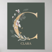 C Monogramm Floral Personalisiertes Poster (Vorne)