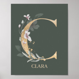 C Monogramm Floral Personalisiertes Poster