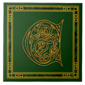 C-Monogramm "irisches Gold auf grünen" Fliese (Vorderseite)