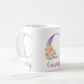 C Monogramm Lila Blumenfarbe Personalisiert Kaffeetasse (Vorderseite Links)
