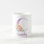C Monogramm Lila Blumenfarbe Personalisiert Kaffeetasse (Mittel)