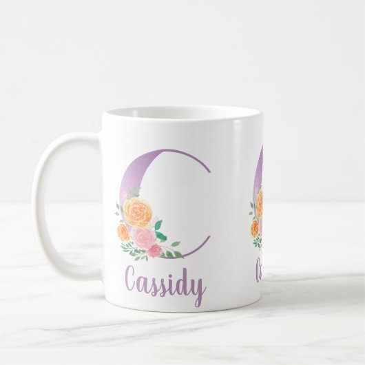 C Monogramm Lila Blumenfarbe Personalisiert Kaffeetasse (Links)