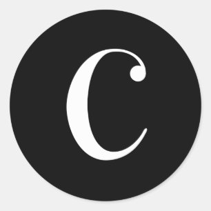 C Monogramm, weißer Text auf schwarz Runder Aufkleber