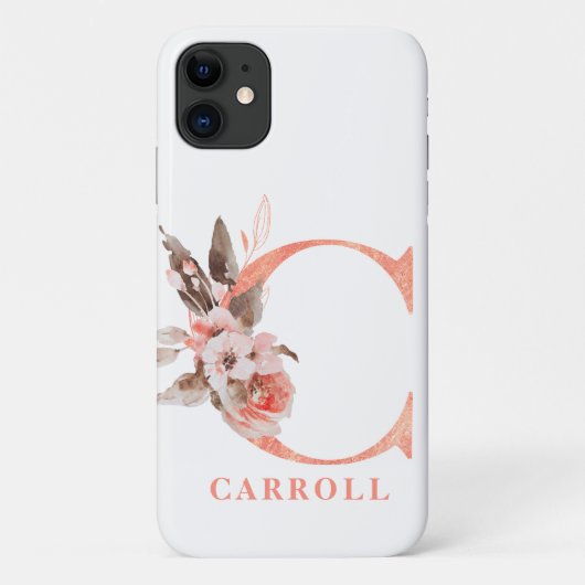 C Name Personalisierung große rosa Floral Monogram Case-Mate iPhone Hülle (Rückseite)
