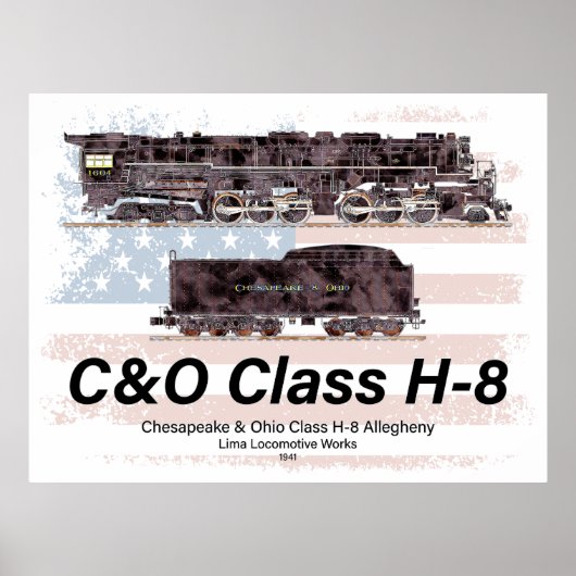 C&O Class H-8 Allegheny Locomotive - American flag Poster (Vorne)