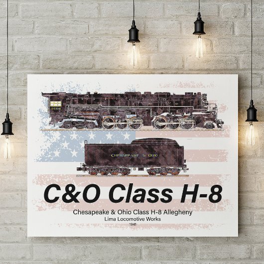 C&O Class H-8 Allegheny Locomotive - American flag Poster