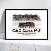 C&O Class H-8 Allegheny Locomotive - American flag Poster