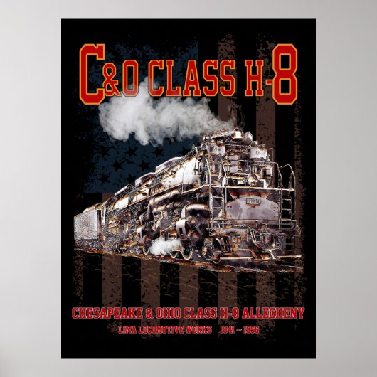 C&O Class H-8 Allegheny Locomotive - American flag Poster (Vorne)