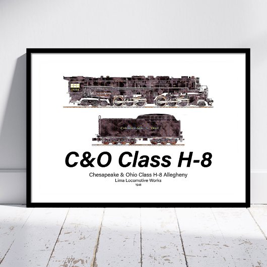 C&O Class H-8 Allegheny Steam Locomotive Profile Poster