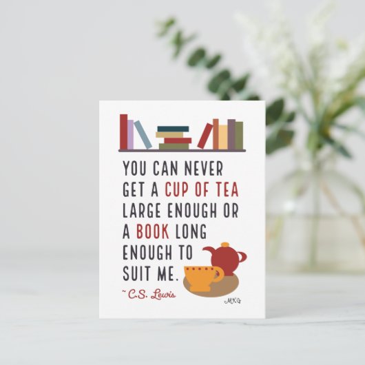 C.S. Lewis Tea and Books Literary Bookworm Postkarte (Stehend Vorderseite)