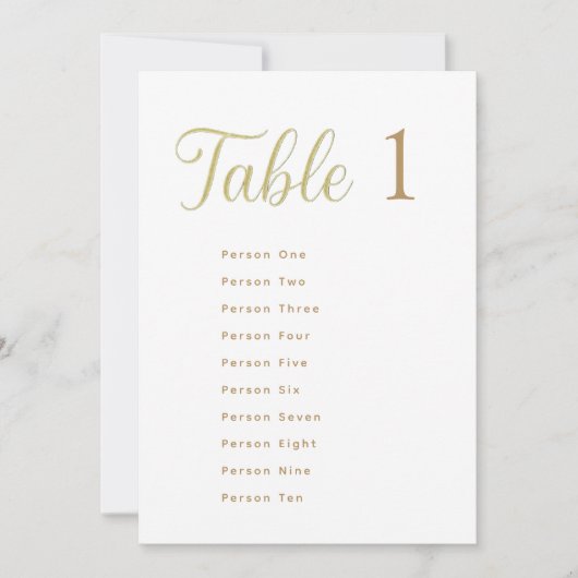 Cِustom Elegant Gold Table Number 1 Seating Chart Einladung (Vorderseite)