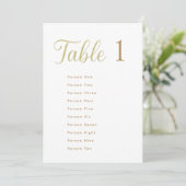 Cِustom Elegant Gold Table Number 1 Seating Chart Einladung (Stehend Vorderseite)