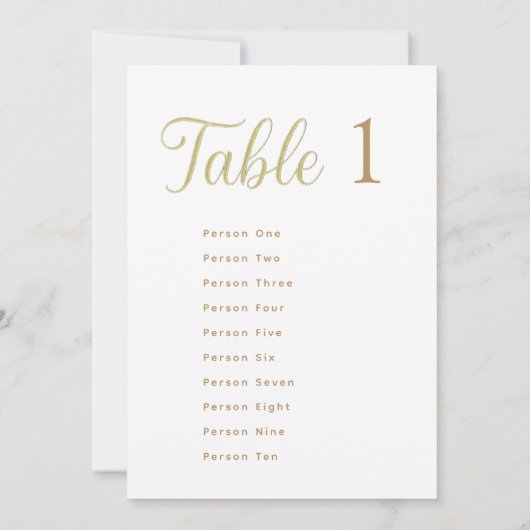 Cِustom Elegant Gold Table Number 1 Seating Chart Einladung (Rückseite)