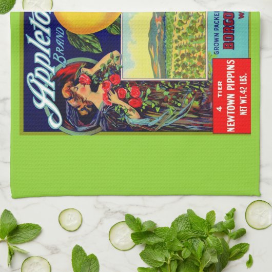 ca. 1900 Appleton Äpfel Kratetikett-Druck Geschirrtuch (Gefaltet)