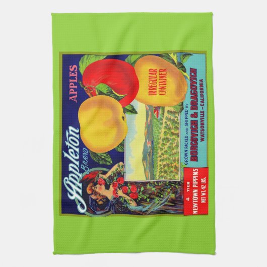 ca. 1900 Appleton Äpfel Kratetikett-Druck Geschirrtuch (Vertikal)