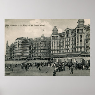 ca. 1900 Ostend Beach and Grands Hotels Poster
