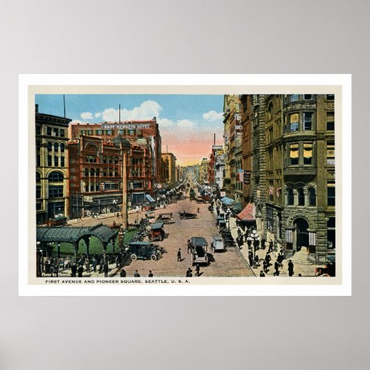 ca. 1900 Seattle First Avenue und Pioneer Square Poster (Vorne)