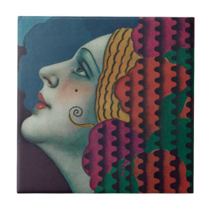ca. 1930 Art Deco Frau Druck Fliese