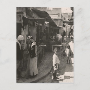 ca 1935 Straße in Nazareth, Gemüsemarkt Postkarte