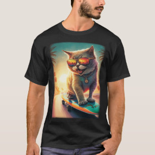 Ca Katze Skateboarding Lachender Strand Coole Katz T-Shirt