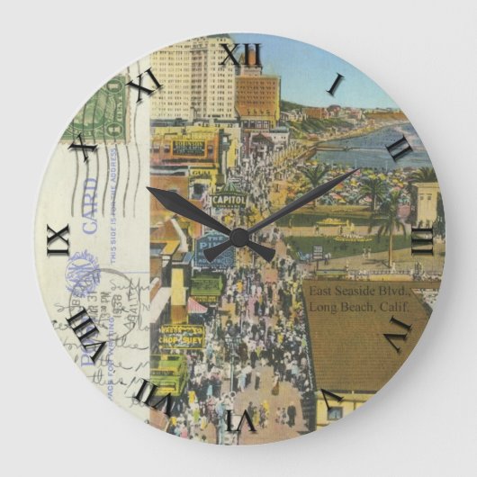 CA - Long Beach, California Post Card Clock - 1938 Große Wanduhr (Vorderseite)