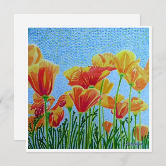 CA Poppy Watercolor Flat Notecard Mitteilungskarte (Vorne/Hinten)