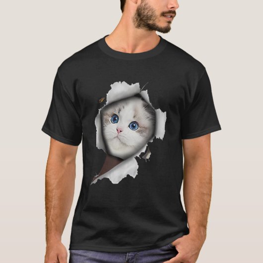 Ca White Cat Cat Torn Tuch T-Shirt (Vorderseite)