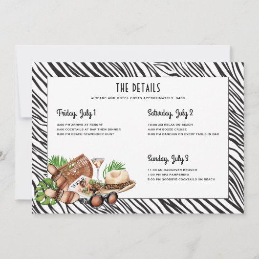 Cabana Boy Junggeselinnen-Abschied Weekend Einladung (Rückseite)