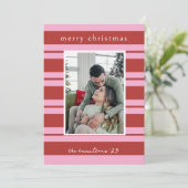 Cabana Pink and red Stripe Preppy Christmas card Einladung (Stehend Vorderseite)