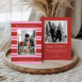 Cabana Pink red Stripe Preppy photo Christmas card Einladung
