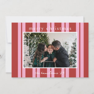 Cabana Pink rote Streifen Preppy Foto Weihnachtska Einladung