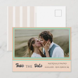 Cabana Preppy Streifen Pfirsich Foto Save-the-Date Ankündigungspostkarte
