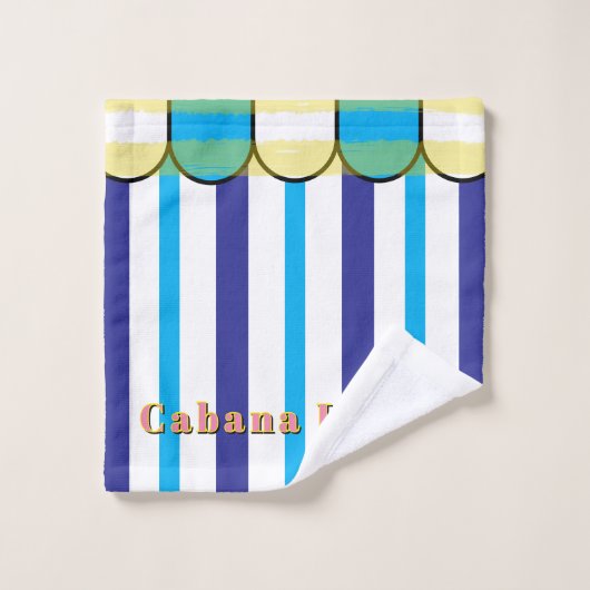 Cabana Scalloped Blue White Yellow Stripes Badhandtuch Set (Waschlappen)