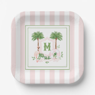 Cabana-Streifen Palm Beach-Monogramm-Wappen-Umschl Pappteller