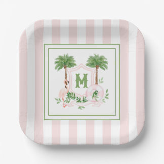 Cabana-Streifen Palm Beach-Monogramm-Wappen-Umschl Pappteller