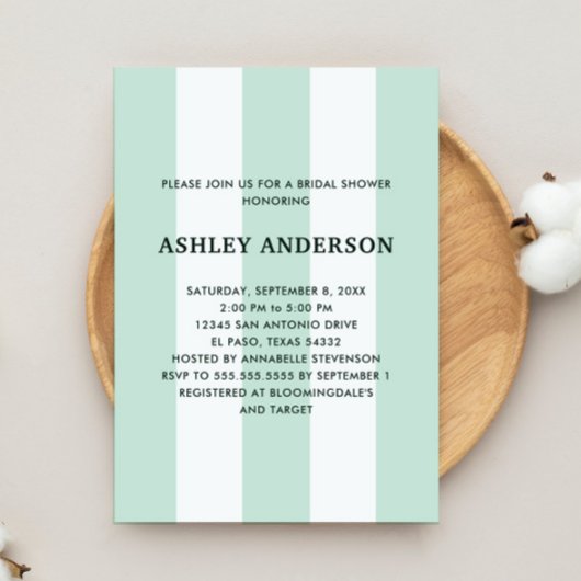 Cabana Strip Sea Green Brautparty Einladung