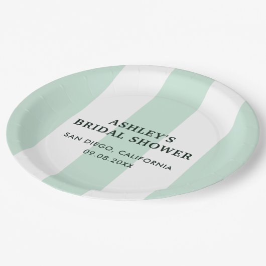 Cabana Strip Sea Green Brautparty Pappteller (Schrägansicht)